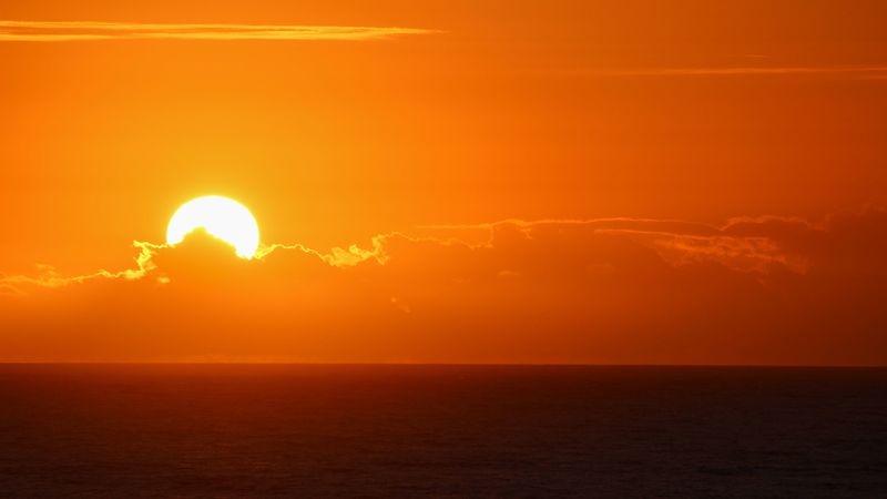 sunset, sun, clouds, sea, 4k