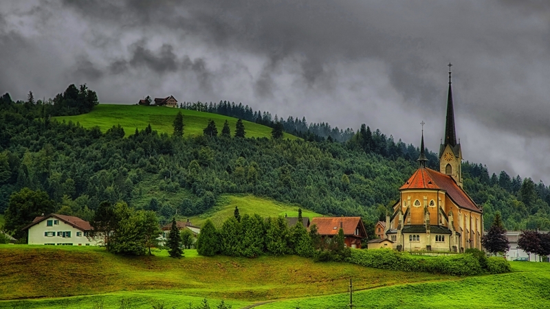 switzerland, mountains, religious, church, building