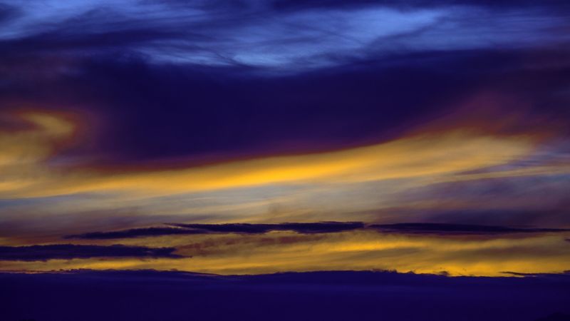 sky, clouds, sunset, lines, 4k