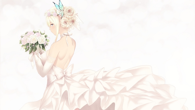 dress, girl, anime, flower, bride, manga, white, kashiwazaki