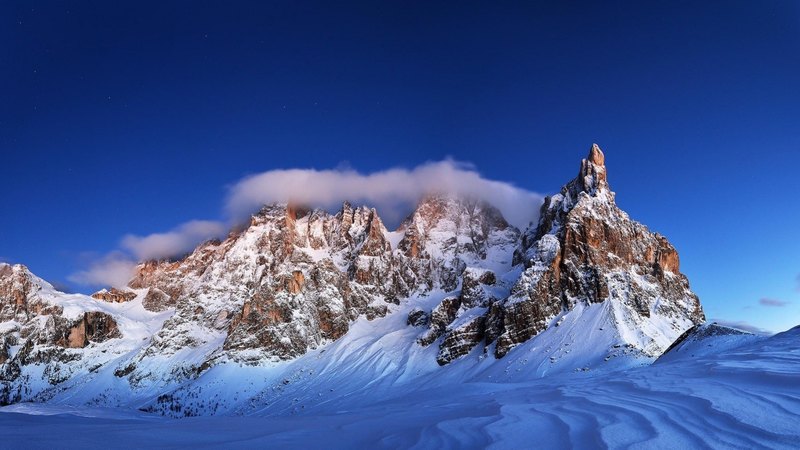 mountains, peaks, clouds, sky, winter