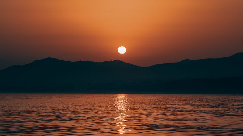 sunset, sea, skyline, nerja, spain, 4k