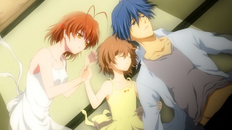 pretty, family, sleep, dreamy, furukawa, beautiful, clannad, mother, father, sweet, nice, anime, beauty, anime girl, dream, sleepy, female, lovely, nagisa furukawa, sleeping, parent, nagisa, girl, lay, dreaming, laying