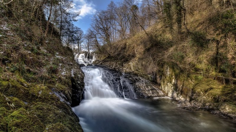 rocks, rapids, river, hdr, trees