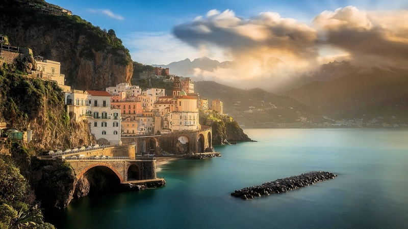 mediterranean, mountains, sky, clouds, sea, italy, villahe