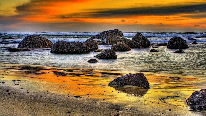 beach, ocean, nature, sunset, clouds, sky, sea