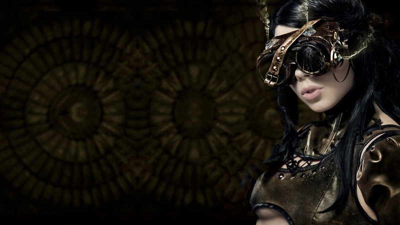 glasses, beauty, steampunk, woman, hat, raven