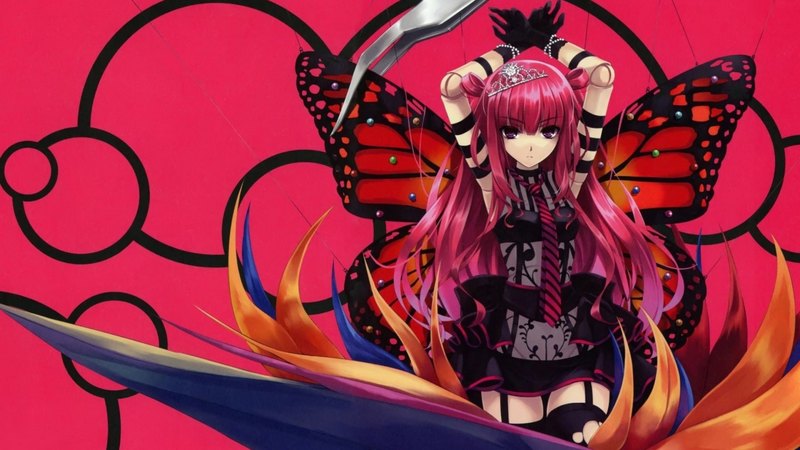 butterfly, multicolor, girl, anime