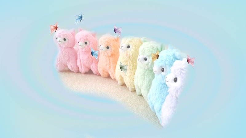 orange, yellow, rainbow colors, cuddley, sweet, stuffed, plush, green, pink, blue, toy, llama, soft, pets, cute, purple, stuffie pets