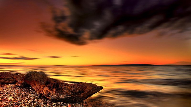 beach, hdr, sunset, clouds, petrified log