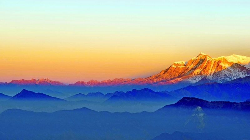 mountain, sunset, nature, fog