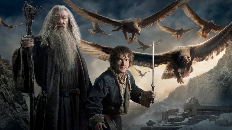 poster, the hobbit, movie, bilbo, eagle, ian mckellen, man, wizard, fantasy, martin freeman, bird, gandalf, actor