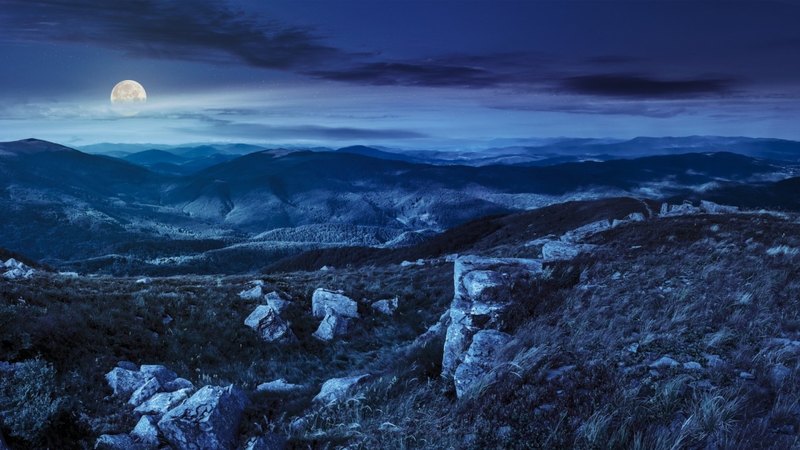 super, moon, night, mountains