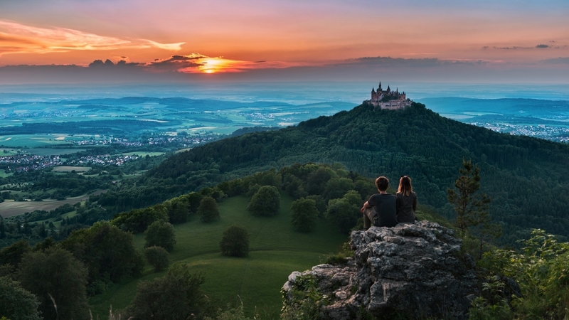 hills, people, nature, sunset, sky, landscape