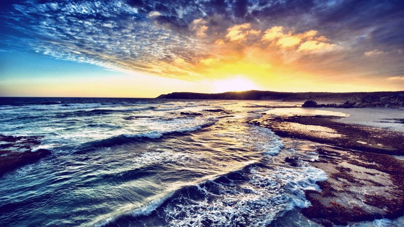 nature, sunset, sky, sea, wave
