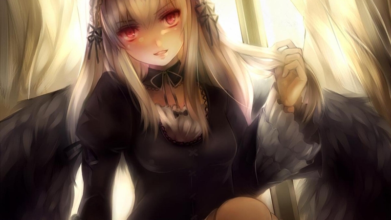 cool, angel, long hair, anime girl, dark, evil