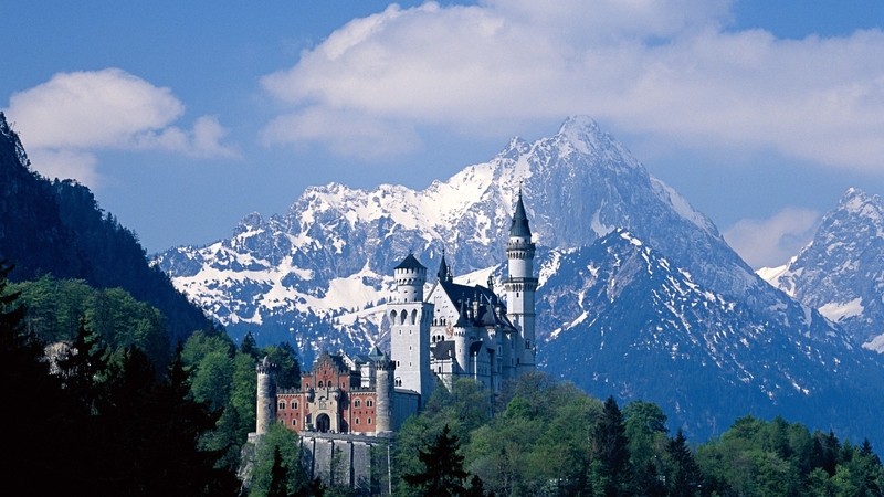castle, sky, clouds, mountain, neuschwanstein, snow