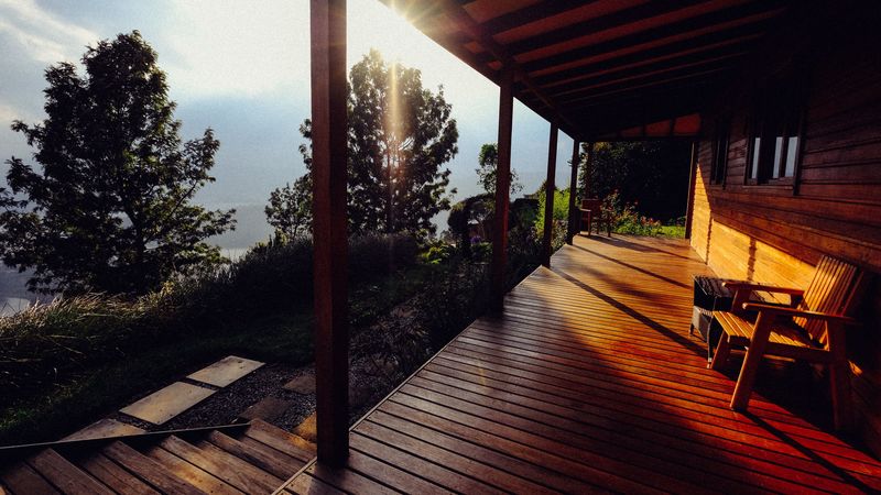 terrace, bench, sunshine, cosiness, 4k