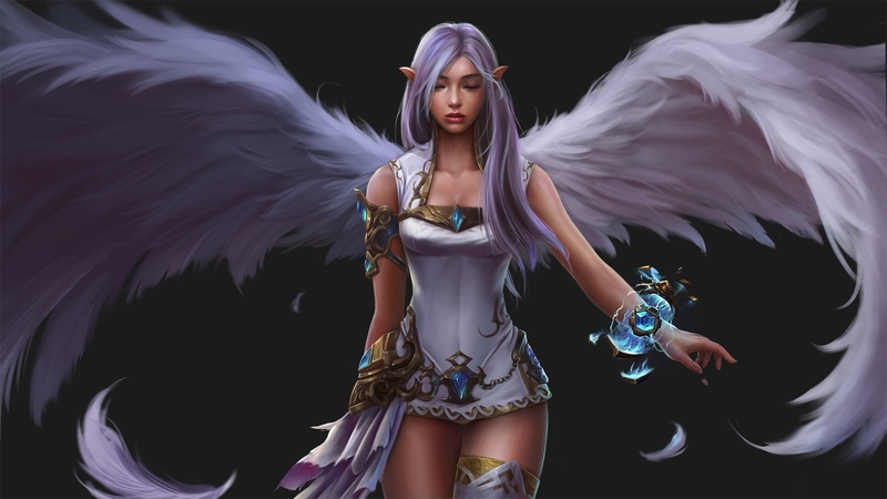 frumusete, fantasy, wang peng, wings, luminos, girl, angel, pink