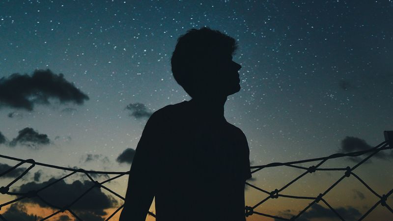 starry sky, silhouette, loneliness, 4k