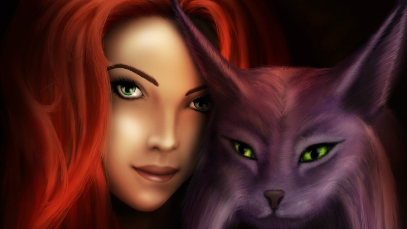 female, girl, redhead, cat, lynx, lady, woman