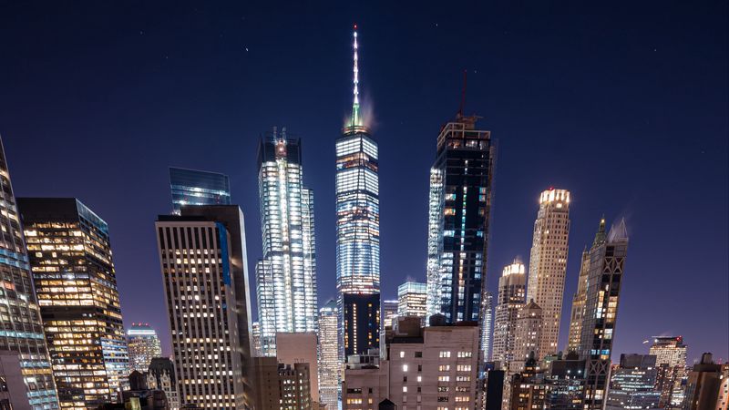 night city, aerial view, glow, 4k