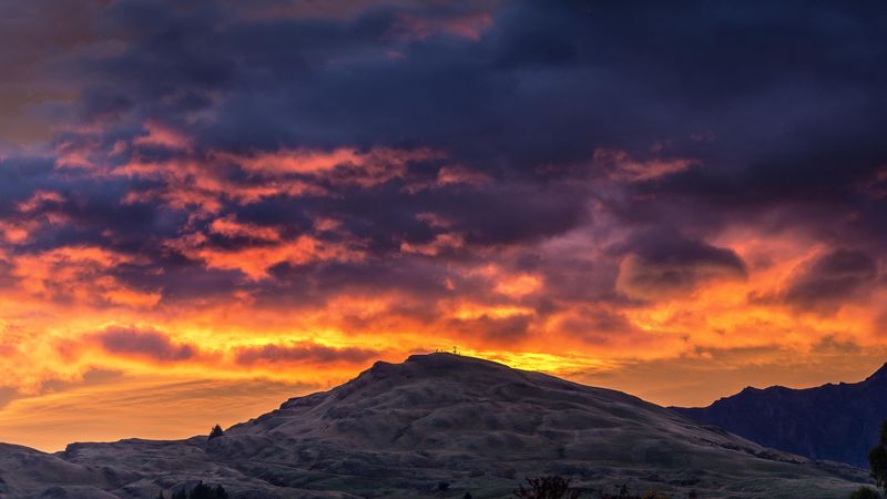 mountain, sunset, clouds, queenstown, new zealand, 4k