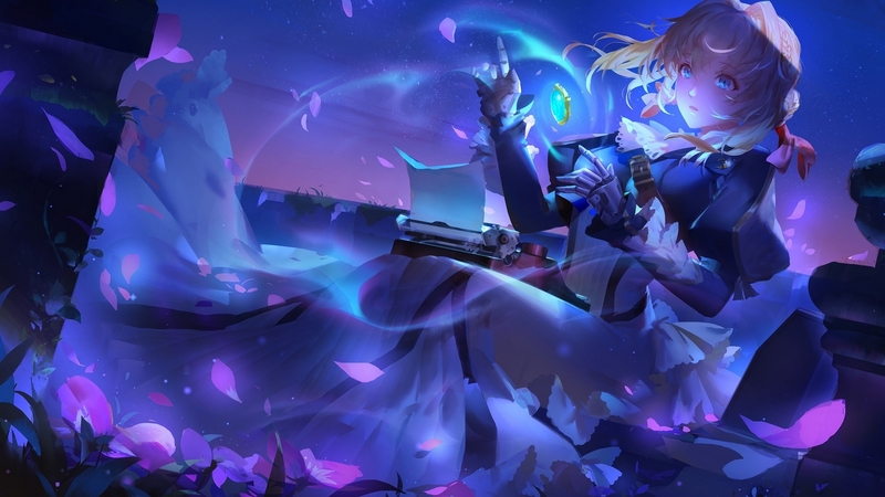 violet evergarden, anime, fantasy, luminos, girl, manga, blue