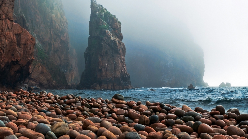 rocks, ocean, beach, pepples, sea, sand, water, cliffs, mountains