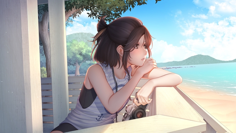 beach, mochi chain csn, girl, anime, summer, manga, camera