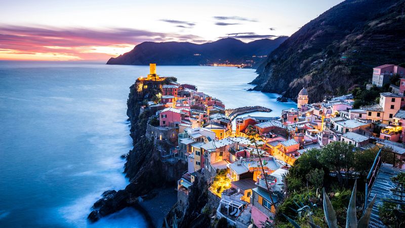coastal city, coast, sea, mountains, vernazza, italy, 4k