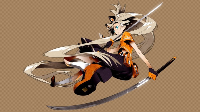 vocaloid, swords, kneehighs, skirt, blonde hair, weapons, anime, seeu, katana, blue eyes, long hair