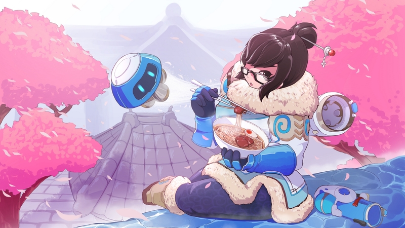 overwatch, robot, girl, anime, cartoon
