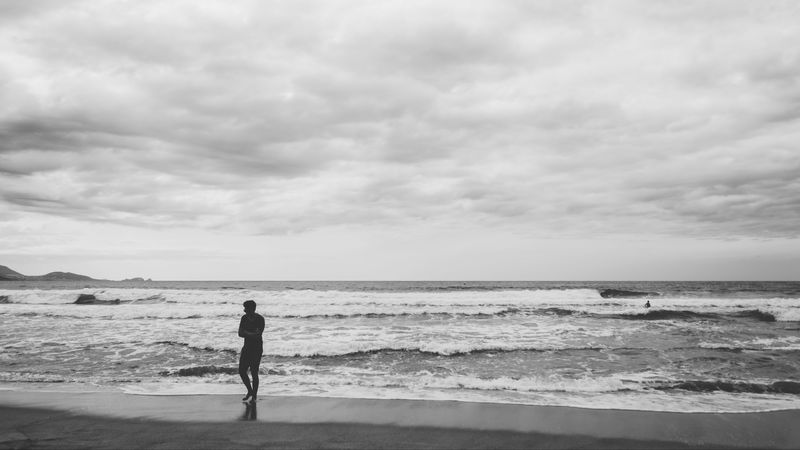 sea, solitude, bw, surf, waves, corsica, france, 4k