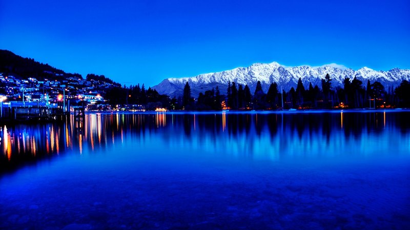 house, houses, sky, lake, water, splendor, mountains, peaceful, nature, evening, blue sky, reflection, blue