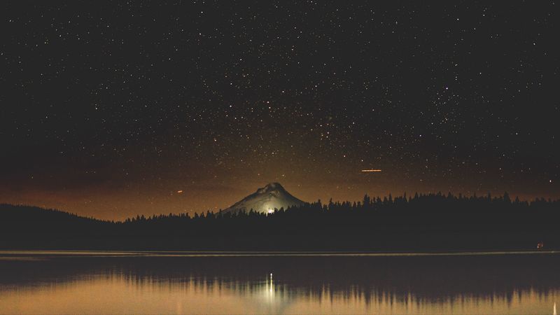 starry sky, lake, mountain, trees, night, timothy lake, united states, 4k