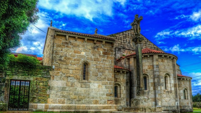 stone, monestary, hdr, cross, sky, old