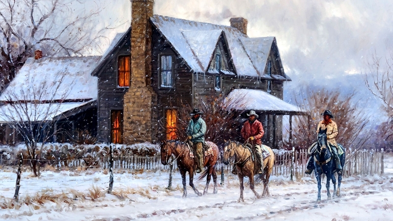 art, equine, beautiful, horse, artwork, animal, winter, snow, painting, wide screen