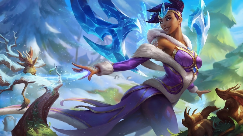 fantasy, purple, girl, game, winter wonder karma, league of legends, blue
