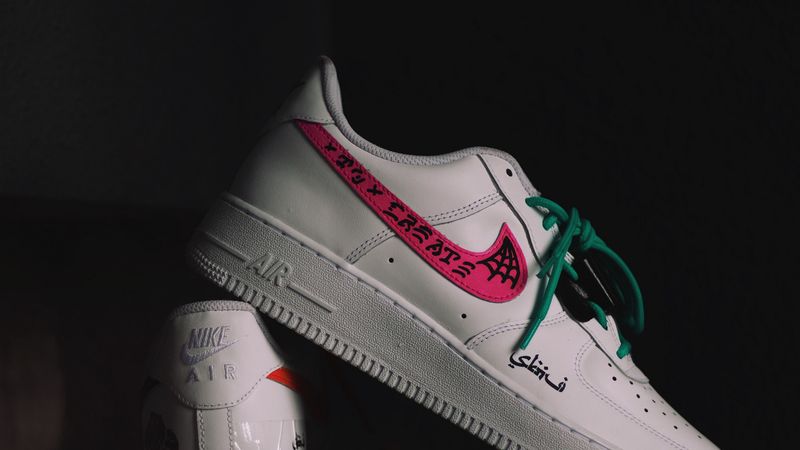 sneakers, inscription, dark, 4k