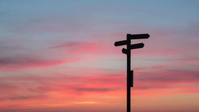 pointer, arrow, choice, direction, sunset, 4k