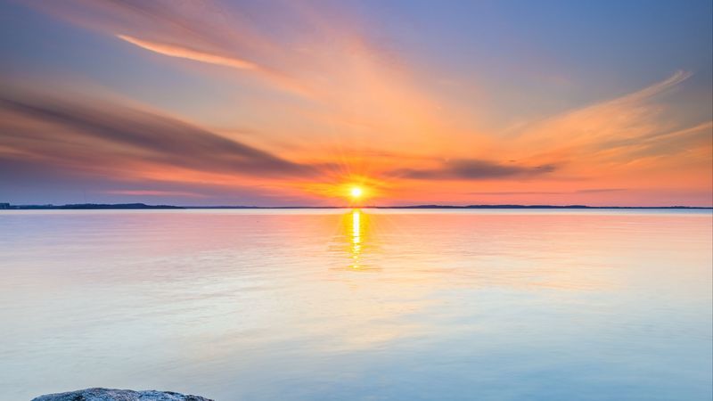 sun, stones, horizon, 4k