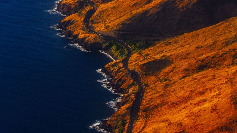 island, ocean, road, archipelago, maui, united states, 4k