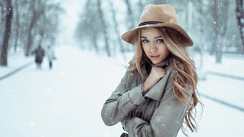 babe, model, snow, blonde, lady, woman