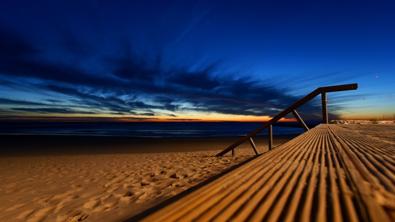 ocean, colors, beautiful, sunset, sky, clouds, sea, beach, sand, footprints, summer, nature, blue