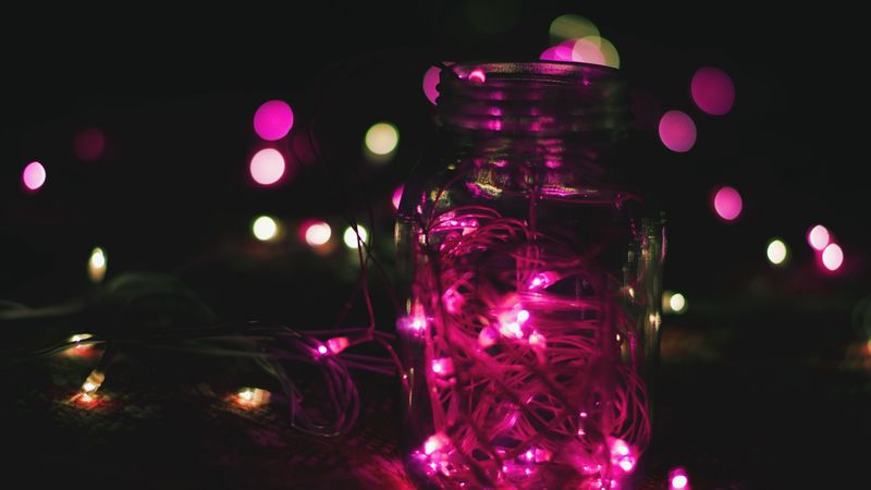 bank, garland, glare, light, pink, 4k