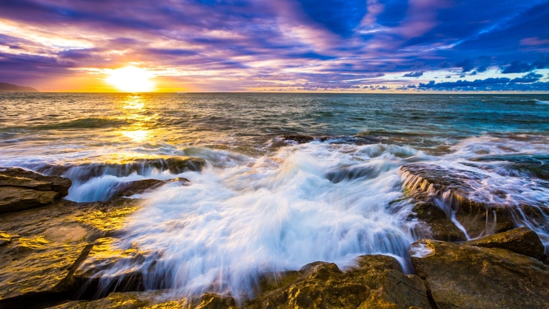 sea, sky, hawaii, waves, rocky, sunsets, nature