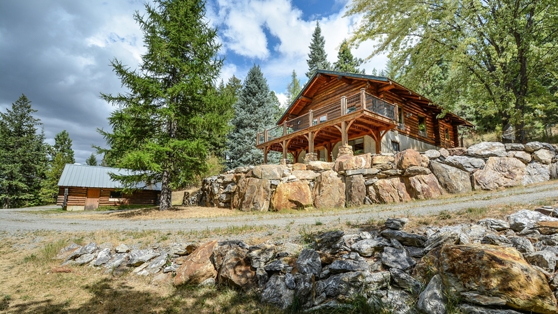 mountains, trees, lob cabins, rocks, nature