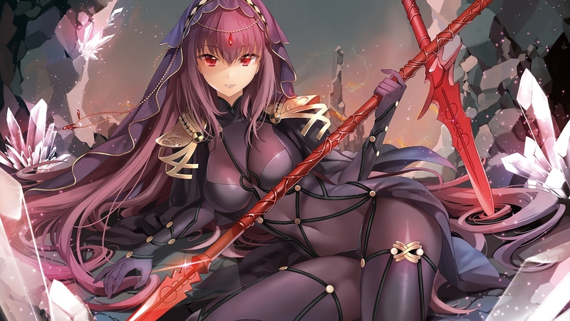 pretty, dress, beautiful, woman, sweet, anime, beauty, anime girl, long hair, lancer, female, lovely, purple hair, black, cute, girl, lady