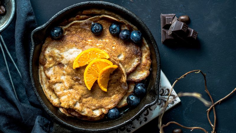 pancakes, breakfast, berries, chocolate, fruit, blueberries, 4k